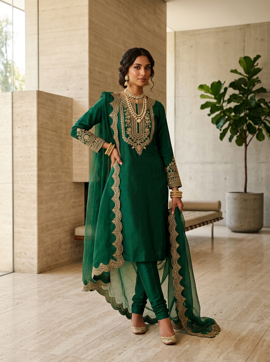 Emerald Jade Zari Embroidered 3PCS Ensemble