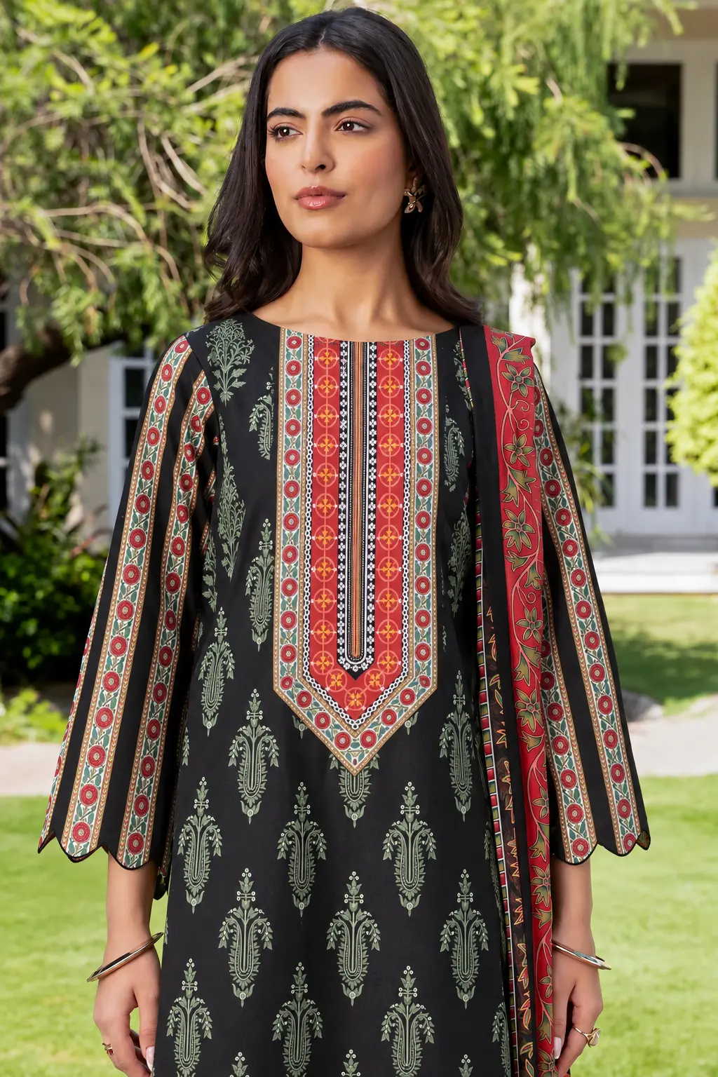 Premium Midnight Botanical Elegance | Unstitched 3-Piece