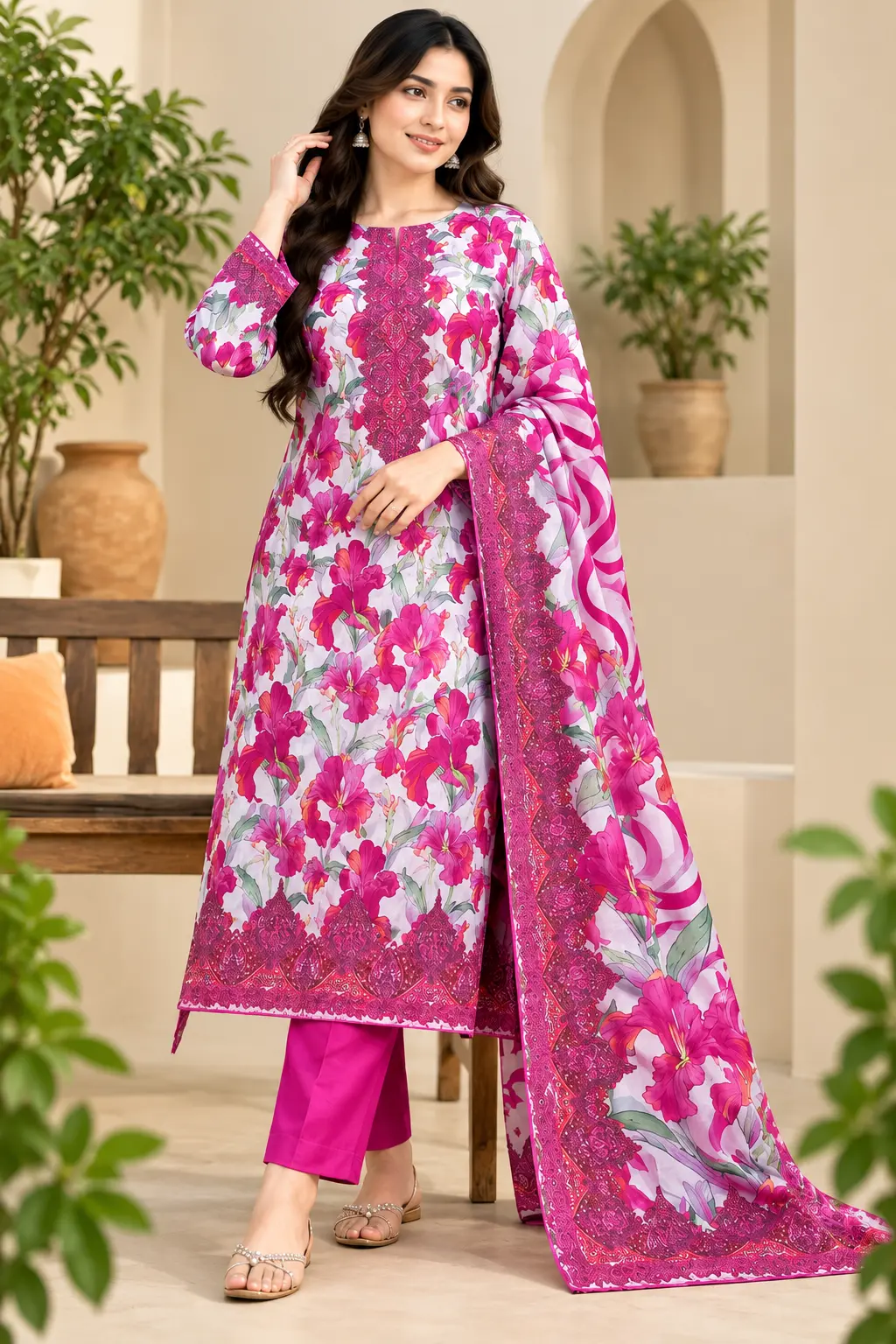 Premium Pink Blossom | Unstitched 3-Piece - view 1