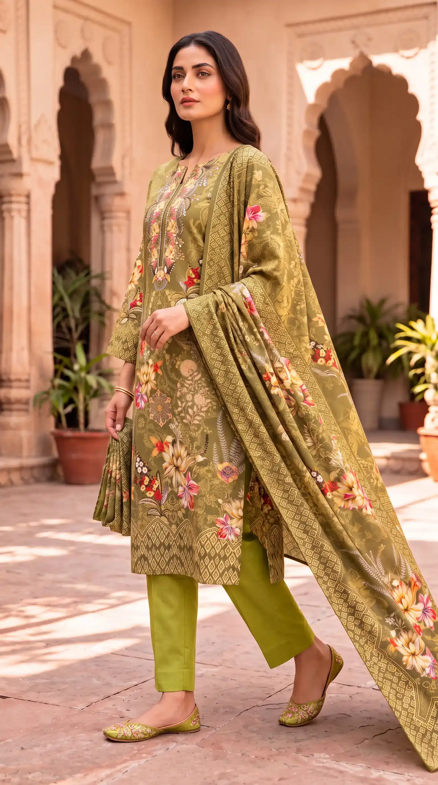 Premium Olive Bloom | Unstitched 3-Piece - view 3