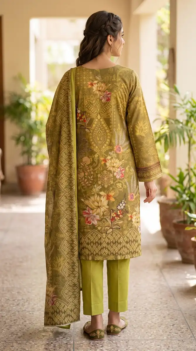 Premium Olive Bloom | Unstitched 3-Piece - view 2
