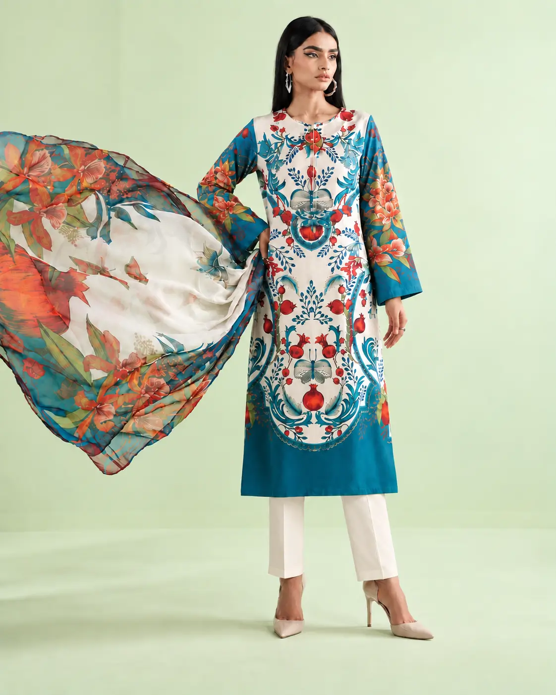 Premium Azure Floral Trellis Unstitched 3-Piece
