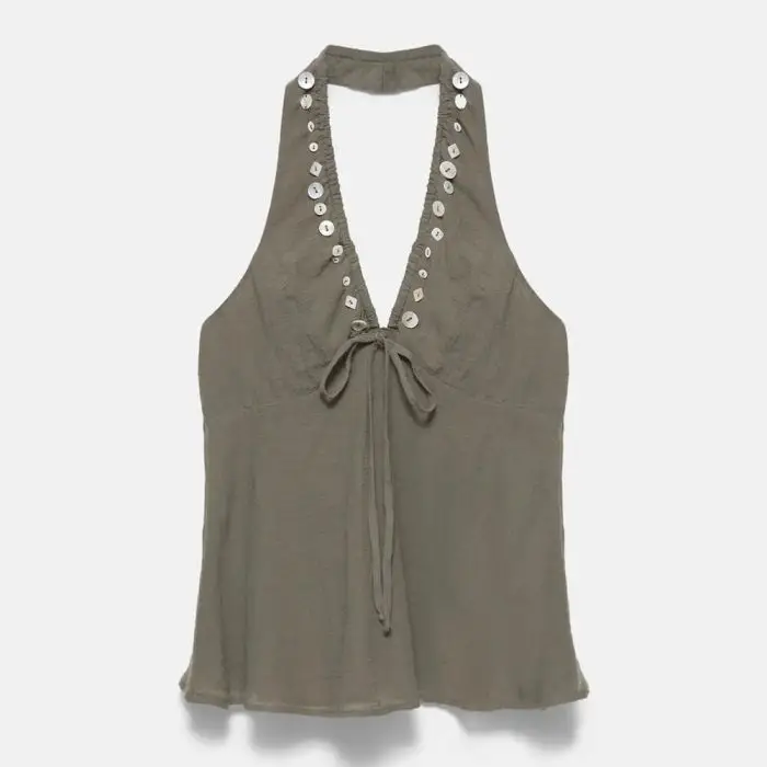 Halter neck top with buttons