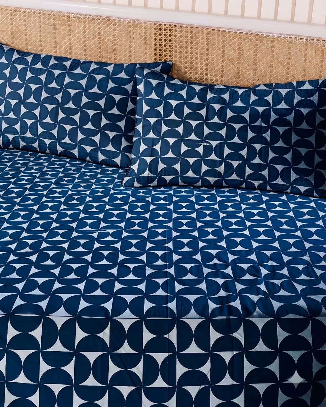 Indigo Blue Geometric Cotton Bed Cover Set - Image 3