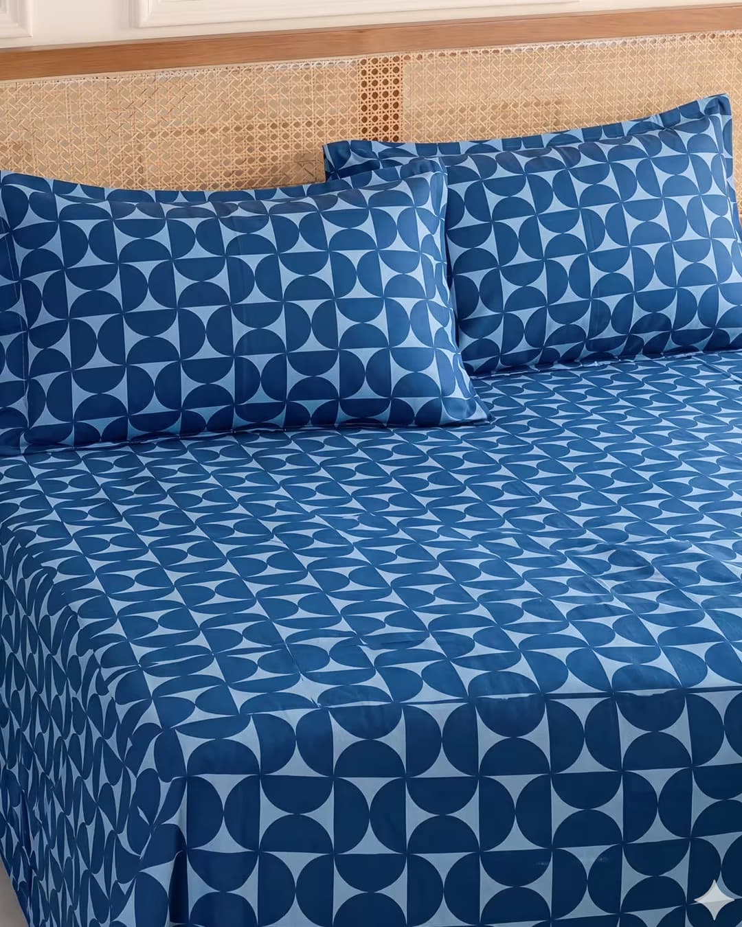 Indigo Blue Geometric Cotton Bed Cover Set - Image 4