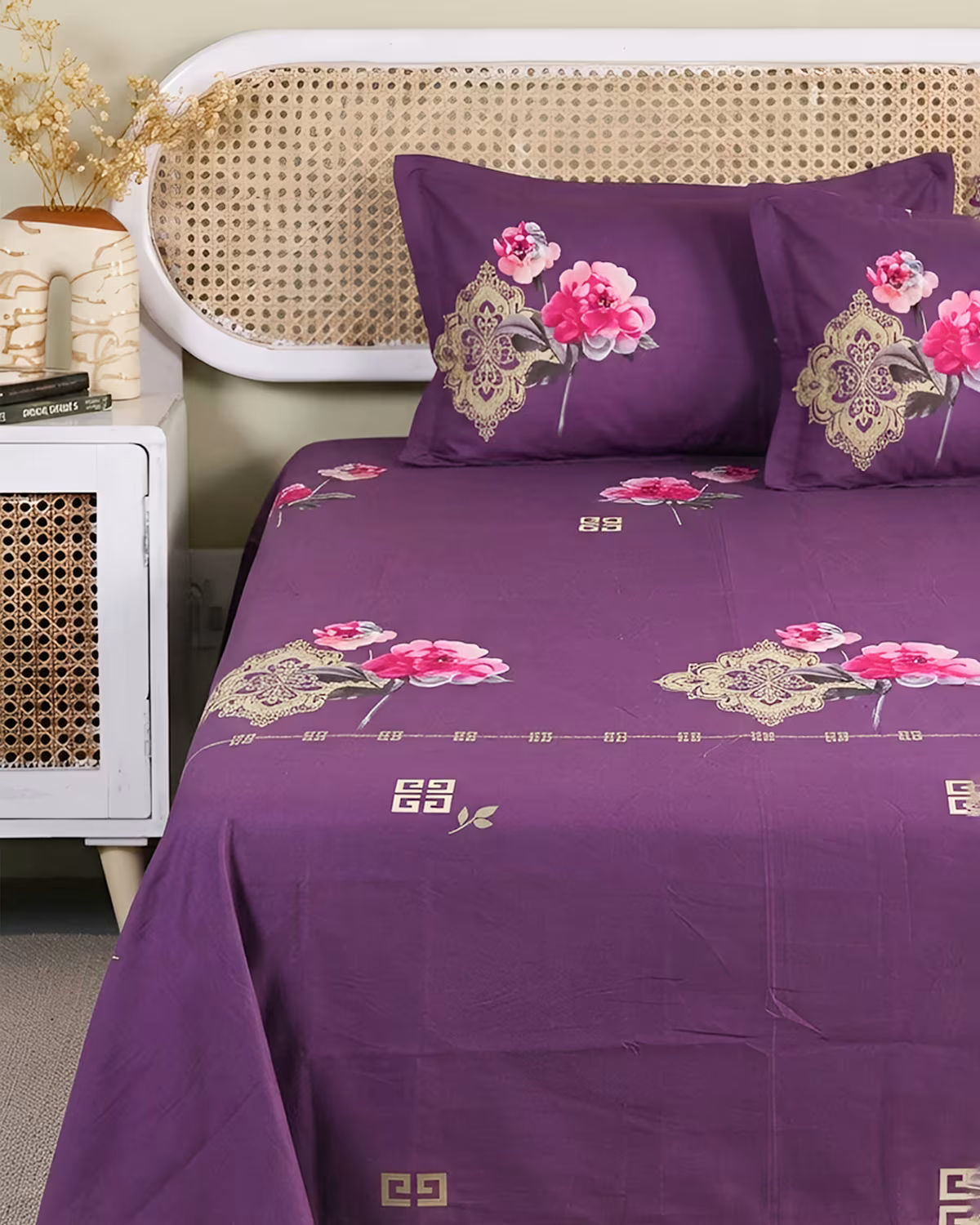 Royal Bloom - Bedsheet & Quilted Pillow Covers Set - Image 2