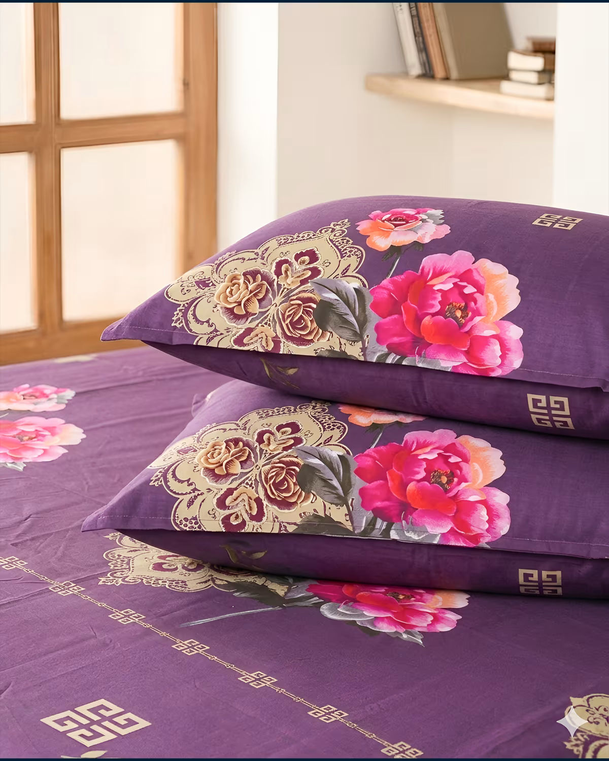 Royal Bloom - Bedsheet & Quilted Pillow Covers Set - Image 3