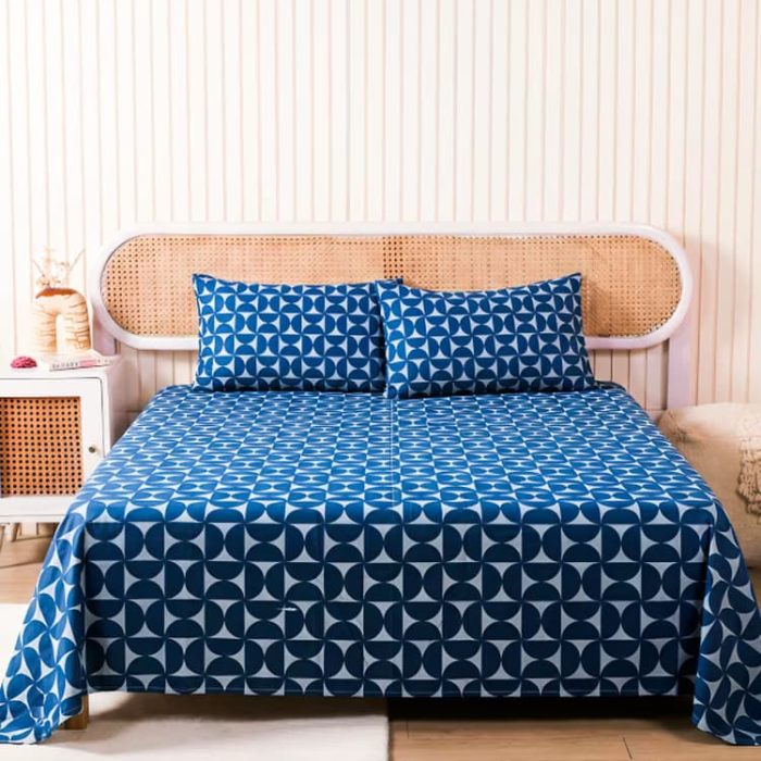 Indigo Blue Geometric Cotton Bed Cover Set