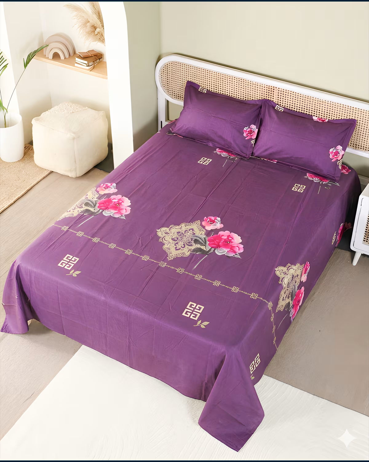 Royal Bloom - Bedsheet & Quilted Pillow Covers Set - Image 4